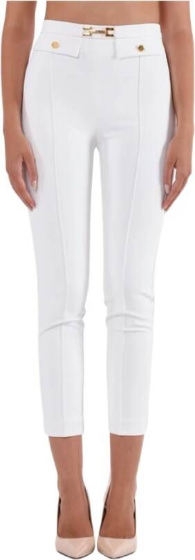 Elisabetta Franchi Hoge Taille Sigaretbroek in Stretch Crêpe White Dames