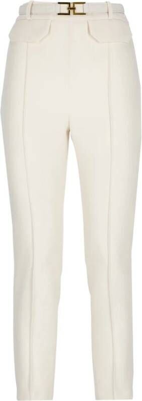 Elisabetta Franchi Cigarettebroek met gouden metalen logogesp White Dames