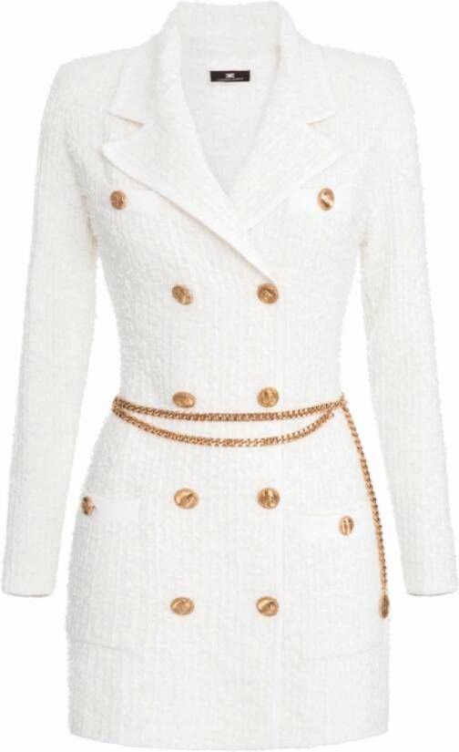 Elisabetta Franchi Jacquard Manteljurk met Riem Beige Dames