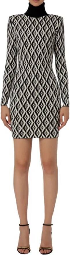 Elisabetta Franchi Jacquard Tubico Jurk met Bicolor Diamant Motief Zwart Dames