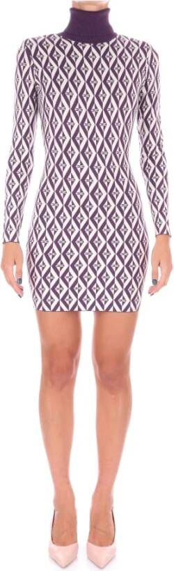 Elisabetta Franchi Jacquard Tubico Jurk met Bicolor Diamantpatroon Purple Dames