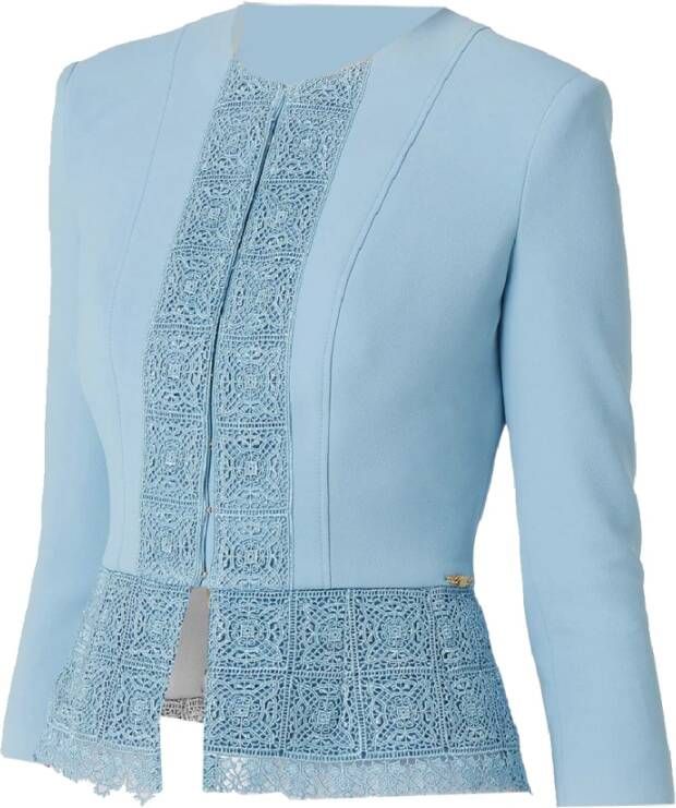 Elisabetta Franchi Korte kanten afgezette polyesterjas Blue Dames