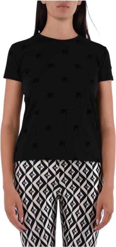 Elisabetta Franchi Katoenen Jersey Logo Print T-Shirt Black Dames