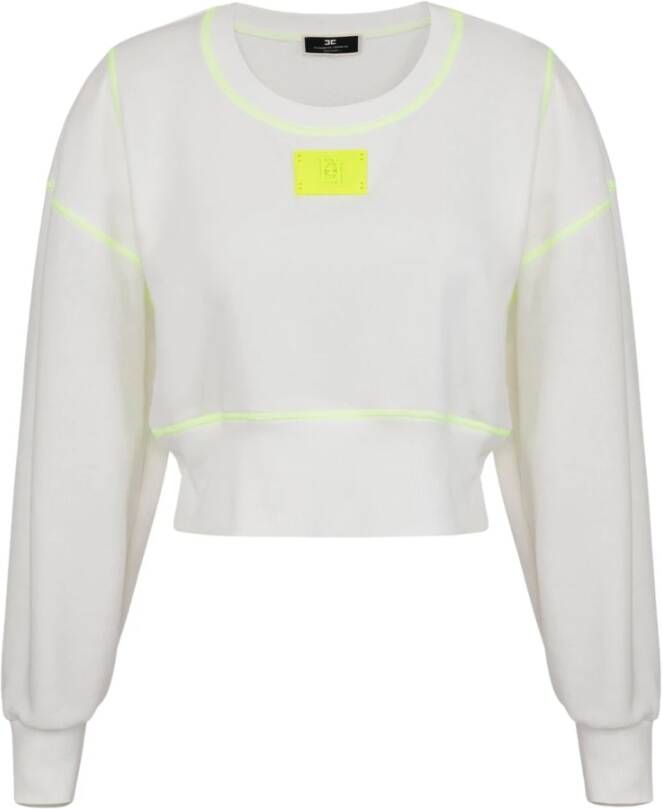 Elisabetta Franchi Katoenen sweatshirt met fluorescerende stiksels White Dames