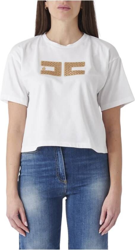 Elisabetta Franchi Katoenen T-shirt met Verfijnde Details Wit Dames