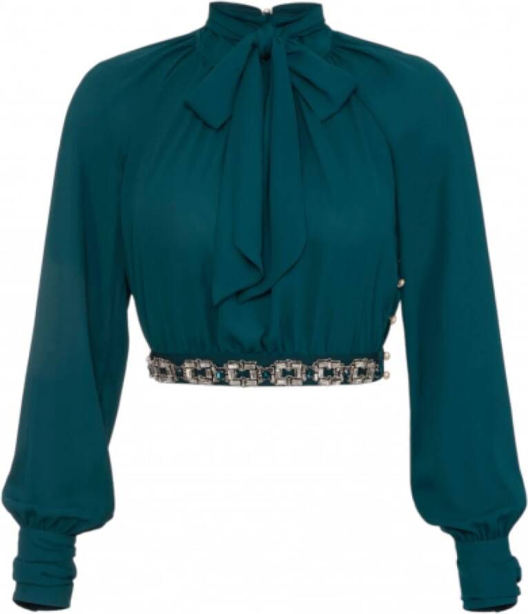 Elisabetta Franchi Korte blouse met groene pauwenriem Groen Dames
