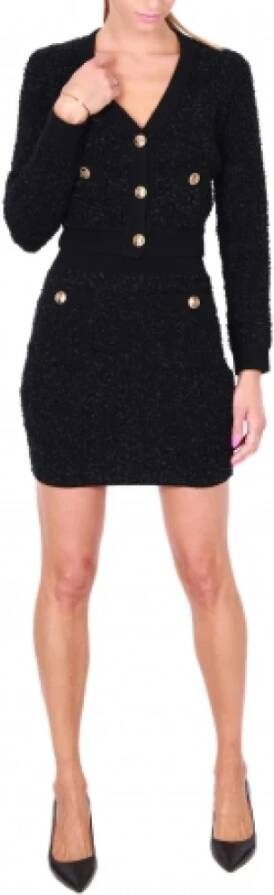 Elisabetta Franchi Korte Gebreide Bouclé Rok Zwart Black Dames