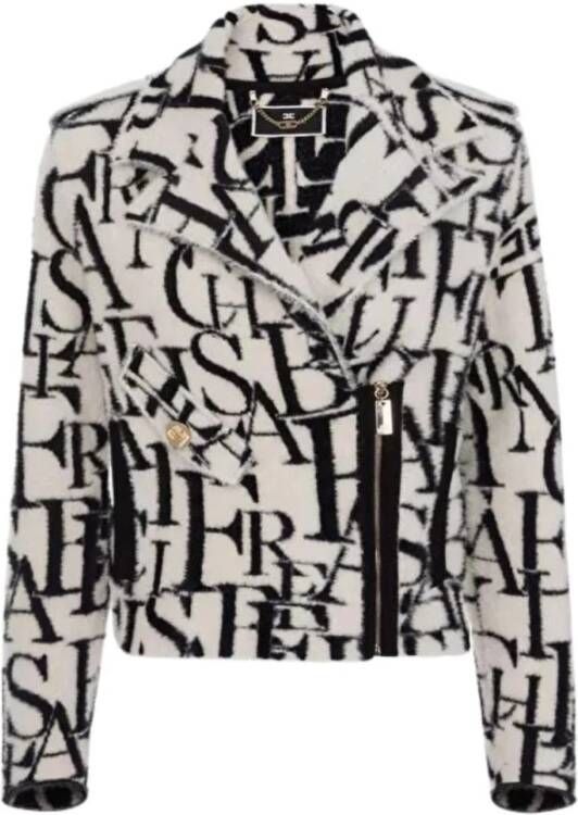 Elisabetta Franchi Korte jas met imitatiebont en jacquard letters Wit Dames