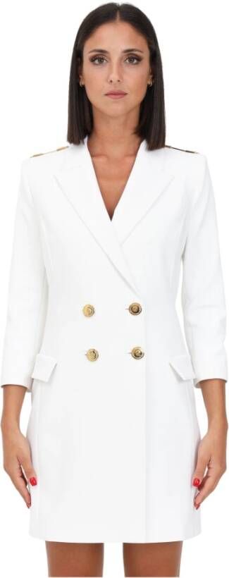 Elisabetta Franchi Korte witte jurk met dubbelrij design Beige Dames