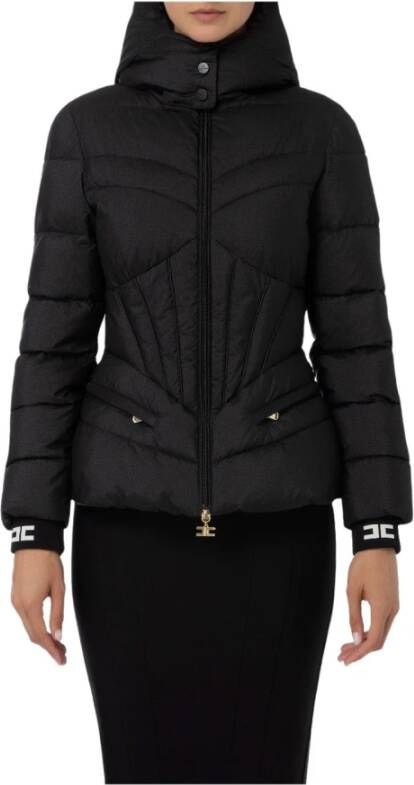 Elisabetta Franchi Lamé Effect Bustier Taille Puffer Jas Zwart Dames