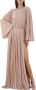 Elisabetta Franchi Lange Jersey Lurex Jurk met Plissé Mouwen en Diepe Ruguitsnijding Beige Dames - Thumbnail 1