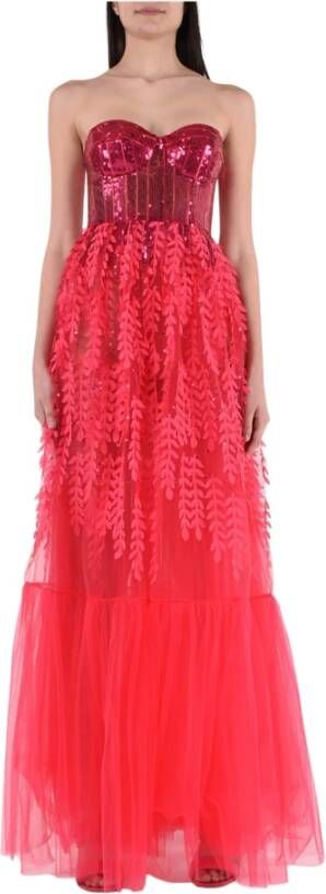 Elisabetta Franchi Lange jurk met geborduurde pailletten top Roze Dames