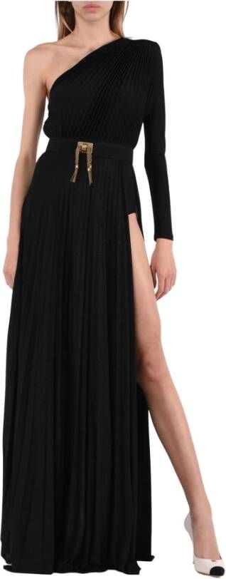 Elisabetta Franchi Lange Lurex Jersey Jurk Zwart Dames