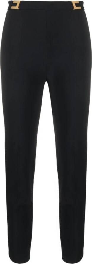 Elisabetta Franchi Zwarte Rechte Pijp Broek met Gouden Logo Plaques Black Dames
