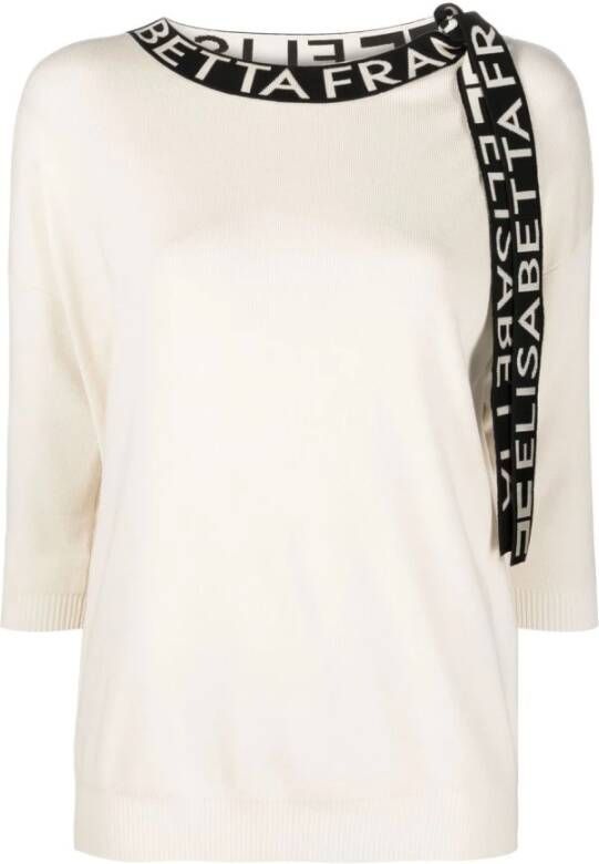 Elisabetta Franchi Logo-Print Zwart T-Shirt en Polo Beige Dames