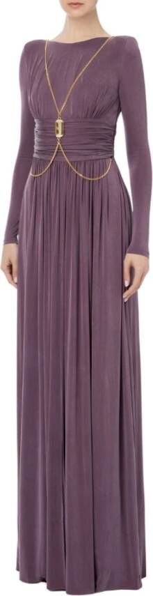 Elisabetta Franchi Lange jurk met afneembare ketting Purple Dames