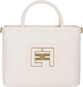 Elisabetta Franchi Medium Hand Held Tote Bag with Logo Beige Dames