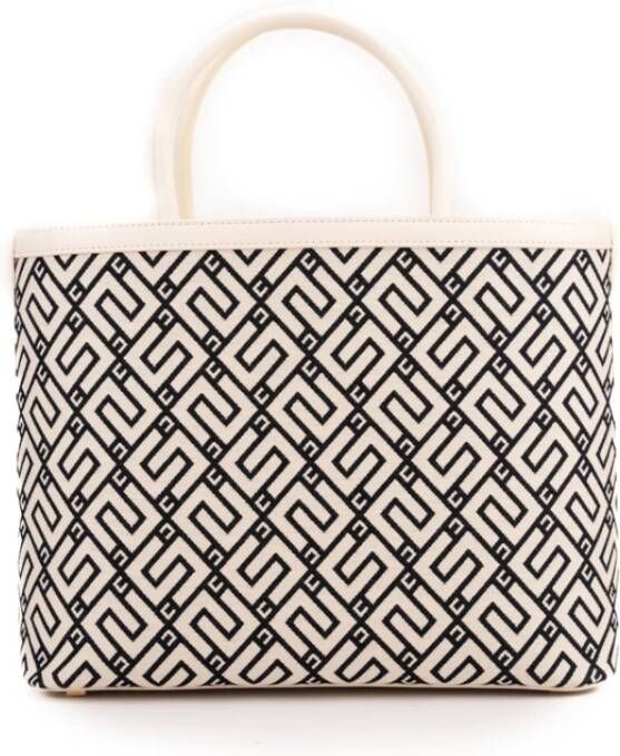 Elisabetta Franchi Middelgrote Stoffen Schoudertas met Logo Print Yellow Dames