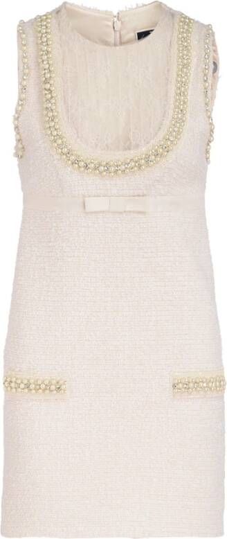 Elisabetta Franchi Mini-jurk met kant en parels Wit Dames