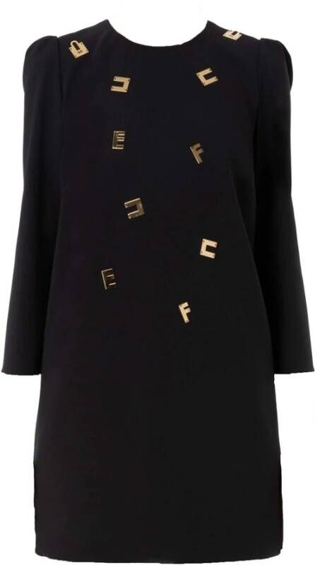 Elisabetta Franchi Zwarte Mini Jurk met Luxe Details Black Dames