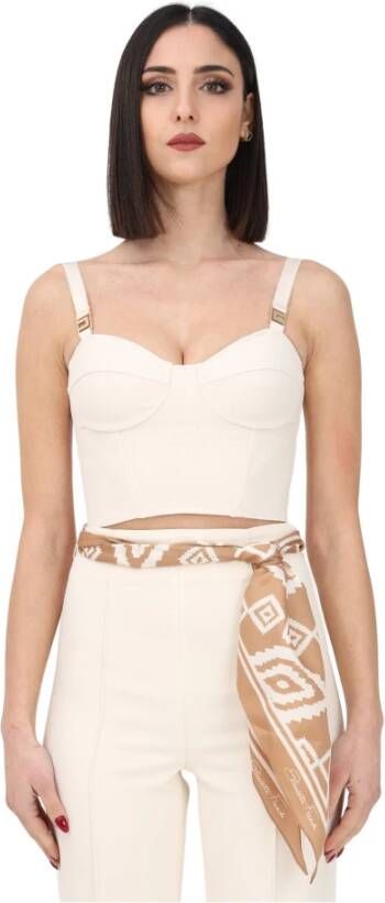 Elisabetta Franchi Mouwloze Bustier Top met Tule Inzetstuk Beige Dames