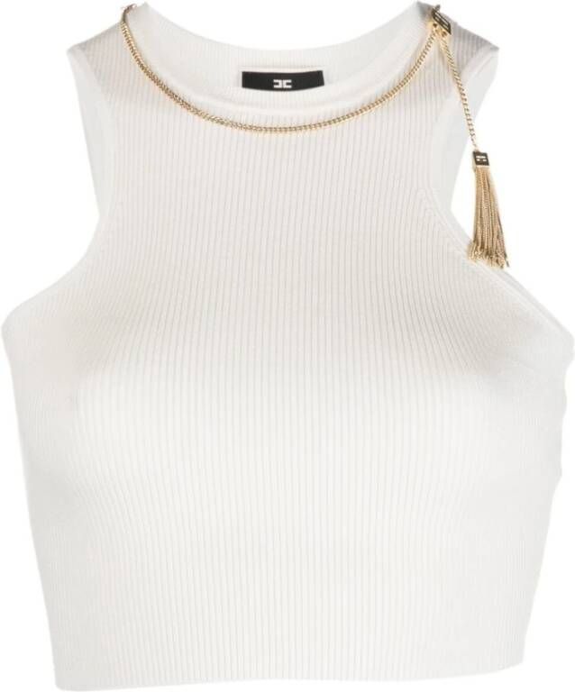 Elisabetta Franchi "Mouwloze Ivory Gebreide Top" Wit Dames
