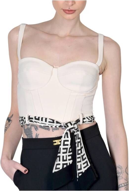 Elisabetta Franchi Mouwloze Top met Logo Print Sjaal Wit Dames