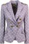 Elisabetta Franchi Double-breasted crepe stretch jasje met all-over logo Purple Dames - Thumbnail 1