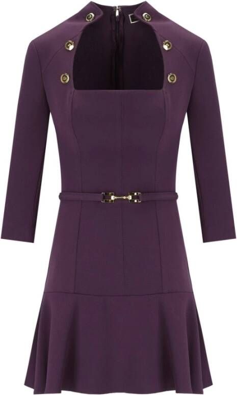 Elisabetta Franchi Paarse Jurk met Knopen en Ruche Purple Dames