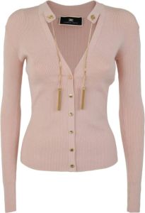 Elisabetta Franchi Ribbed Pullover With Gold Chains Roze Dames
