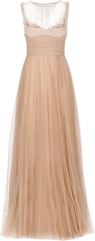 Elisabetta Franchi Roze Tule Jurk met Diamant Borduursels Roze Dames