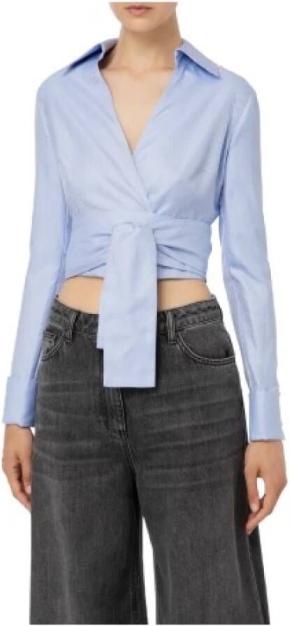 Elisabetta Franchi Blauw en Wit Chevron Crop Shirt Blue Dames