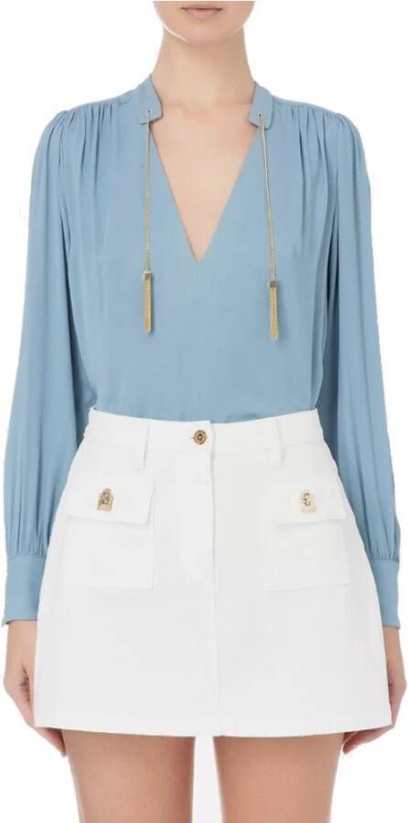 Elisabetta Franchi Dames V-Chain Tuniek met Hemel Kraag Blue Dames