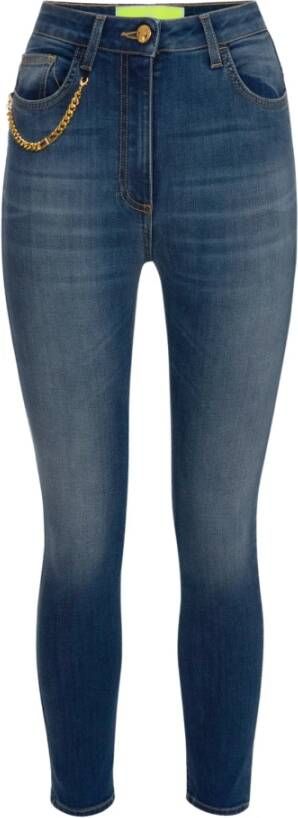 Elisabetta Franchi Skinny Jeans van Stretchkatoen met Gouden Metalen Ketting Blauw Dames
