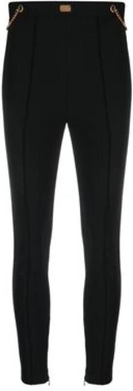 Elisabetta Franchi Zwarte broek met hoge taille en kettingdetail Black Dames