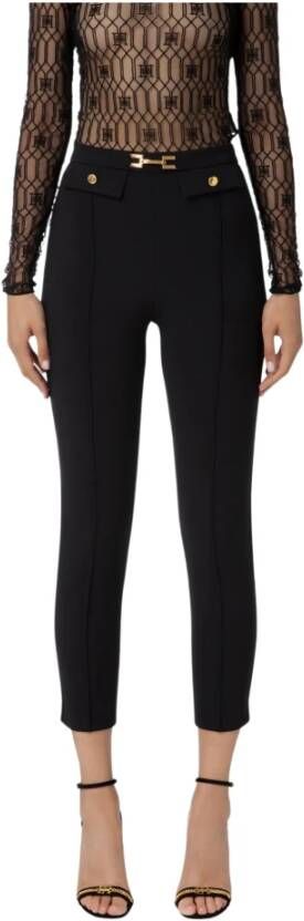 Elisabetta Franchi Rechte Crepe Broek Italiaans (34 Spaans) Zwart Dames