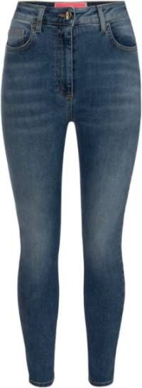 Elisabetta Franchi Jeans van stretchkatoen met hoge taille en opvallend metalen logo Blauw Dames