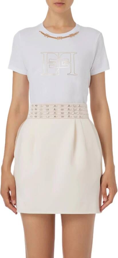 Elisabetta Franchi Katoenen T-shirt met Logo en Ketting White Dames