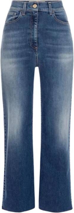 Elisabetta Franchi Flared Jeans met Hoge Taille en Franjezoom Blauw Dames