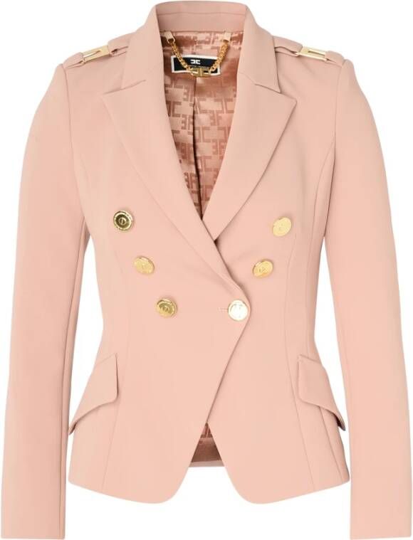 Elisabetta Franchi Stretch Crepe Roze Blazer met Gouden Metalen Details Roze Dames