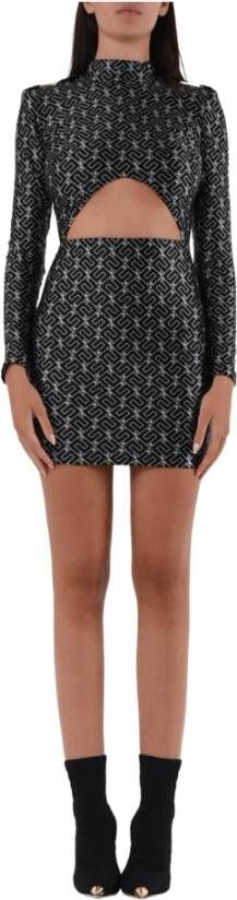 Elisabetta Franchi Stretch Lycra Mini Jurk met All-Over Logo Print Zwart Dames