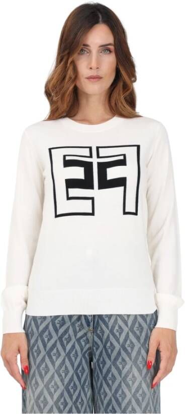 Elisabetta Franchi Contrast Logo Wollen Trui Beige Dames