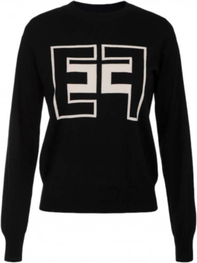 Elisabetta Franchi Zwarte wollen trui met contrasterend logo Black Dames