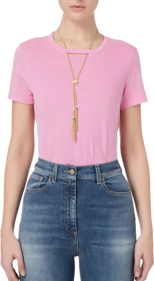 Elisabetta Franchi Gouden Metalen Ketting T-shirt Pink Dames