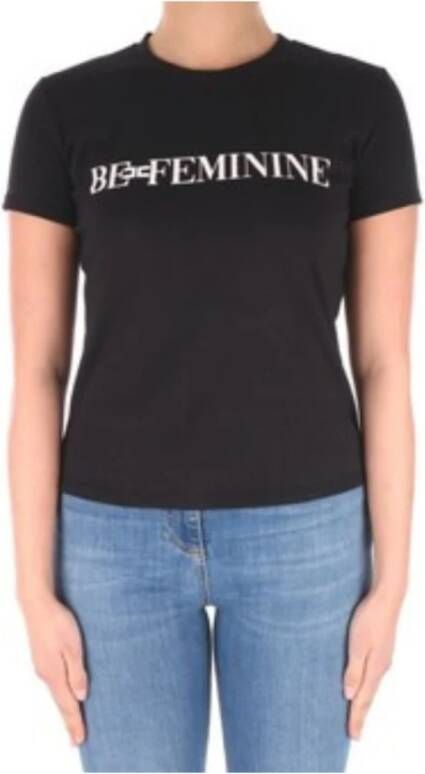 Elisabetta Franchi Feminine Logo T-shirt Casual Slim-fit Korte Mouw Black Dames