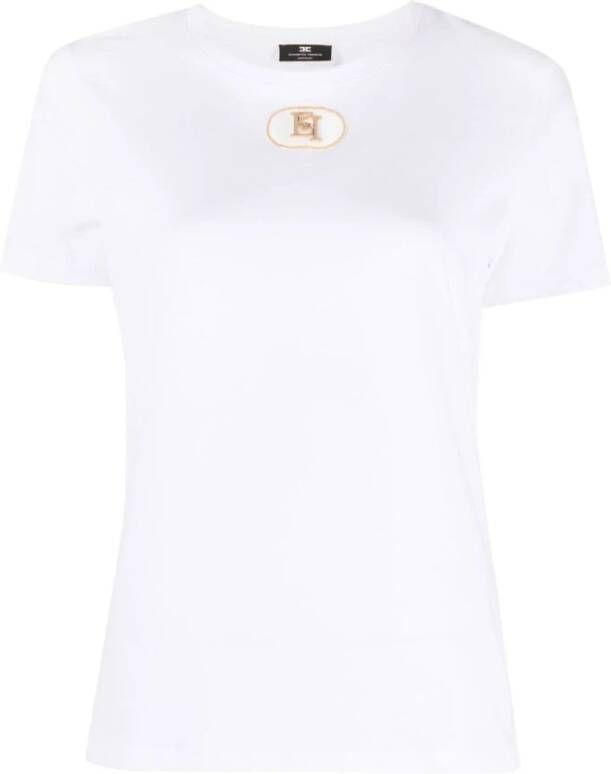 Elisabetta Franchi Jersey T-shirt met Velvet Logo Plaque White Dames