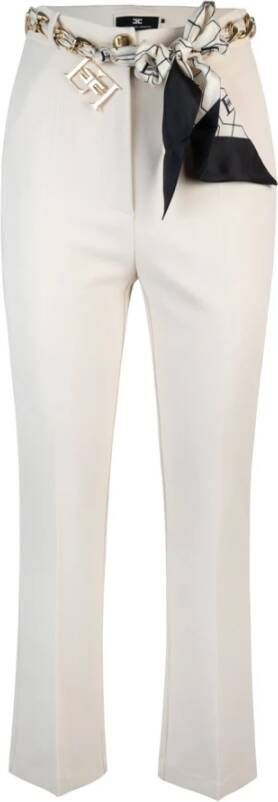 Elisabetta Franchi Cigarette Broek met Logo Riem en Gouden Charms White Dames