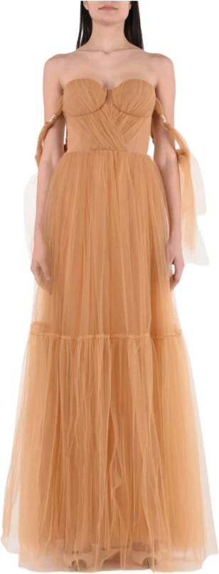 Elisabetta Franchi Tule Maxi Jurk Bruin Dames