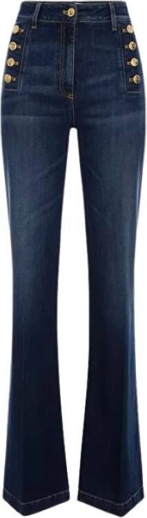 Elisabetta Franchi Donkerblauwe Flare Jeans met Logo Knopen Blauw Dames