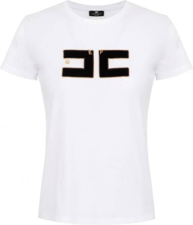 Elisabetta Franchi Velvet Logo Katoenen T-shirt White Dames